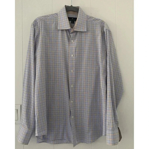 Bristol & Bull Large Mens 16-32 Plaid Long Sleeve Button Flip Cuffs 100% Cotton - Picture 1 of 7